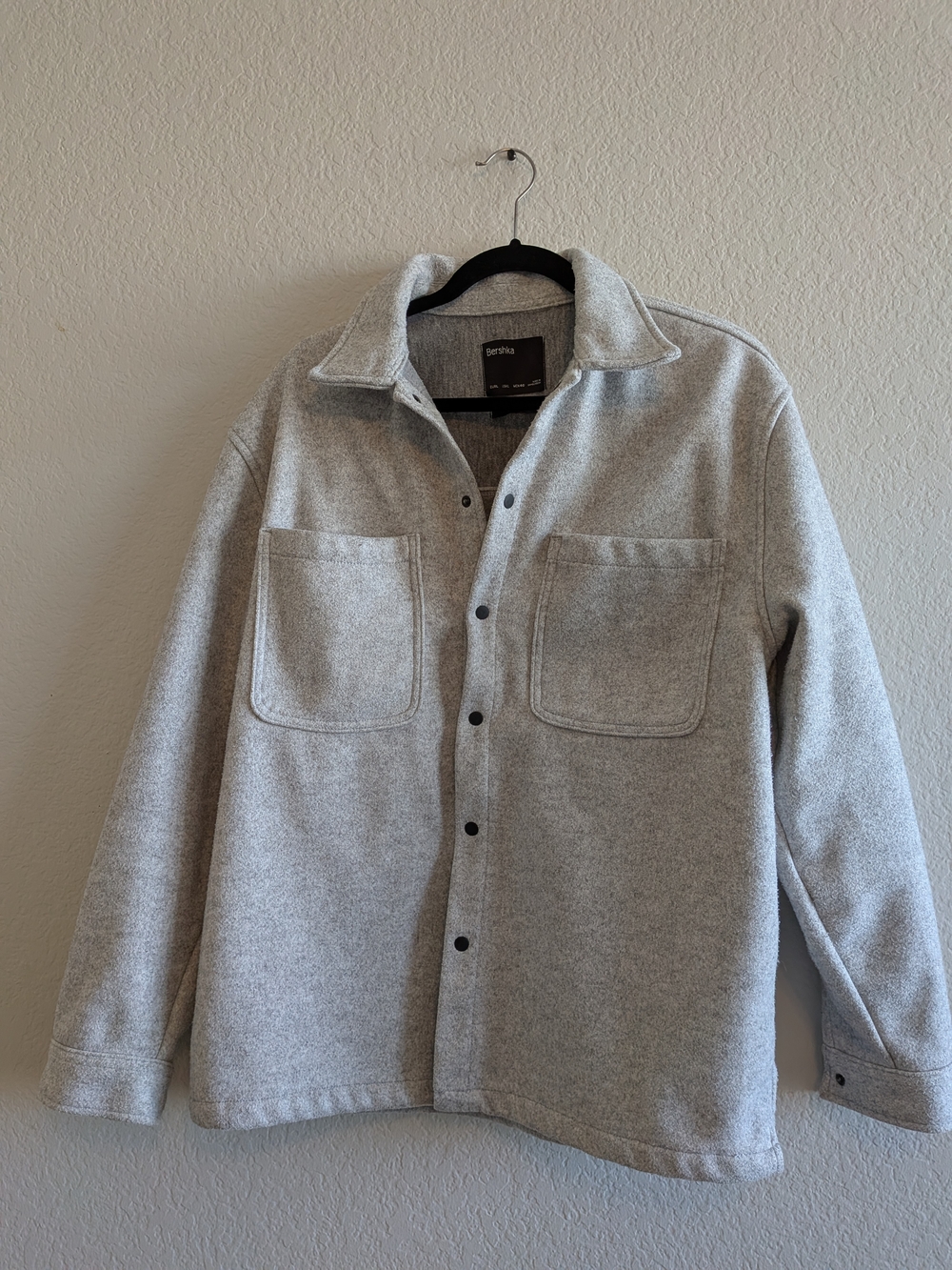 Bershka Men's Light Gray Button-Up Shacket